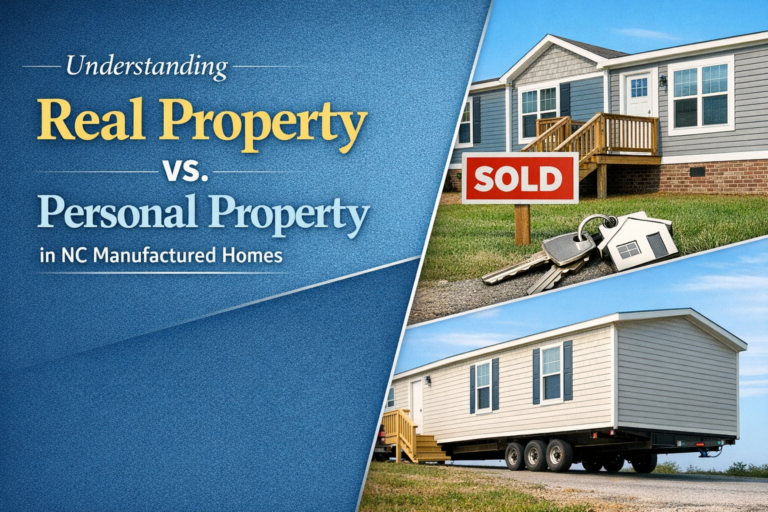 Manufactured home on land in North Carolina illustrating real property vs personal property classification