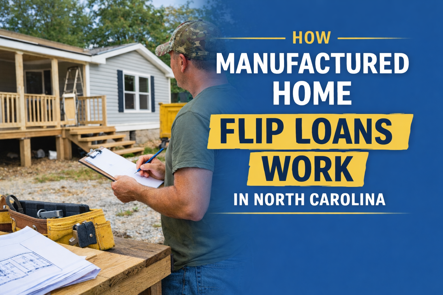 Investor evaluating a manufactured home renovation project in North Carolina as part of the manufactured home flip loan process.